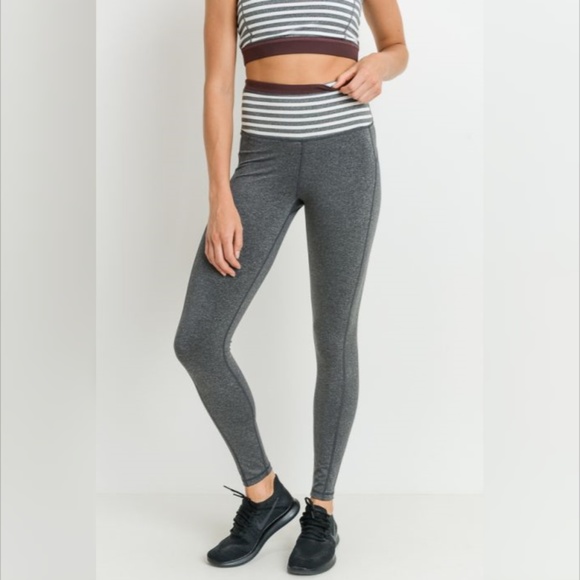 Mono B / Leggings Hut Pants - Heather Grey Stripes & Colorblock Full Leggings
